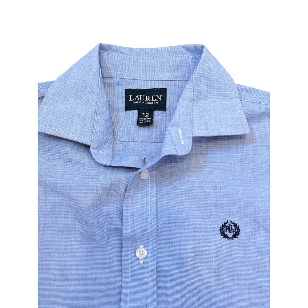 Lauren‎ Ralph Lauren Size 12 Dress Shirt Long Sleeve Button Down Logo Blue